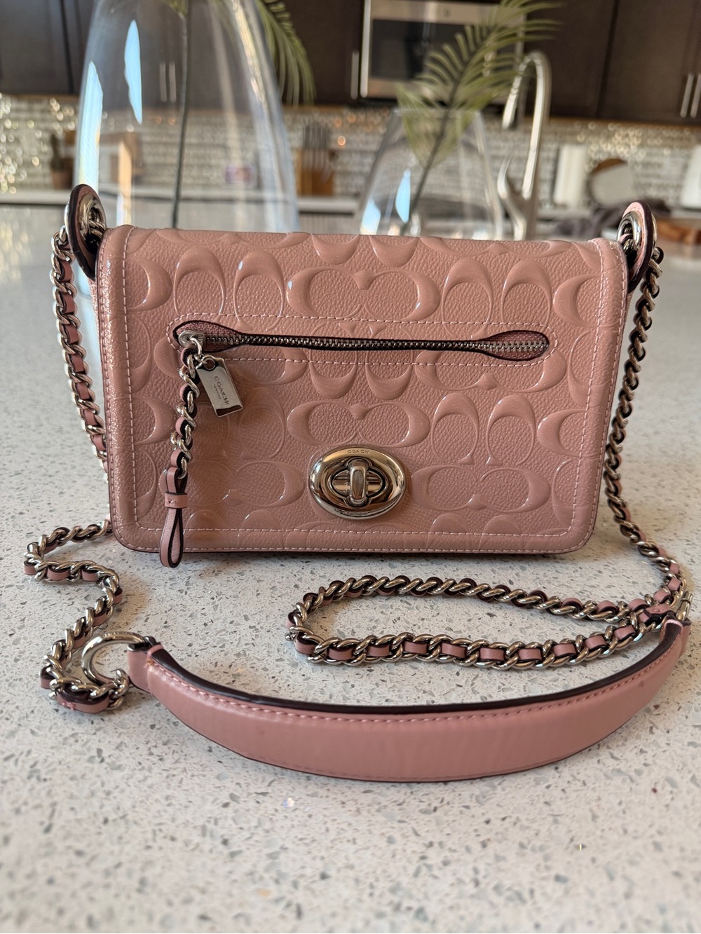 Coach Blush Pink Signature Patent Leather Turnlock Crossbody